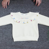 Kid Baby Girls Ruffled Strawberry Embroidery Crew Neck Sweatshirt