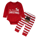 Baby Boys Girls Fawn Long Sleeve Striped Christmas 2 Pcs Sets