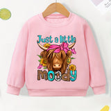 Kid Baby Girls Cow Sunflower Graphic Comfort Long Sleeve Sweatshirt