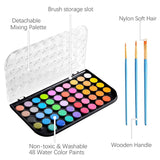 48 Colors Washable Non-toxic Watercolor Paint Set with 3 Brushes and Palette