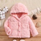 Kid Baby Girl Heart Pattern Fleece Hooded Jacket Warm Thickened Coat