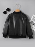 Kid Girls Boys Fleece Lined Faux-Leather Jacket Coats