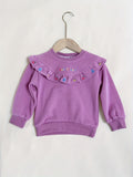 Kid Baby Girls Ruffled Strawberry Embroidery Crew Neck Sweatshirt