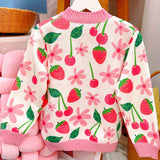 Kid Baby Girl Winter Floral Cardigan Cozy Crew Neck Knit Sweater