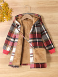 Kid Girl Cozy Fleece  Soft Thick Warm Winter Plaid Hooded Coat