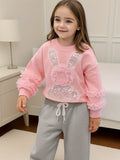 Kid Girls Stylish Designed Long Sleeve Mesh Ruffle Sequin Sweatshirt