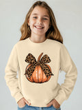 Kid Girl Cozy Cute Pumpkin Print Soft Polyester Round Neck Shirts