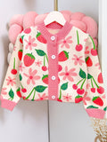 Kid Baby Girl Winter Floral Cardigan Cozy Crew Neck Knit Sweater