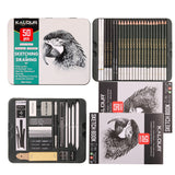 52pcs Graphite Charcoal Drawing Pencil Set With Iron Box Professional Sketch Wood Pencil Tool Kit