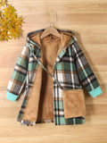 Kid Girl Cozy Fleece  Soft Thick Warm Winter Plaid Hooded Coat