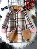 Kid Girl Cozy Fleece  Soft Thick Warm Winter Plaid Hooded Coat