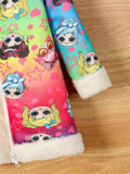 Kid Girls Teddy Fleece Colorful Cartoon Print Thick Winter Warm Zip Hooded Coat