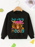 Kid Baby Girls Cow Sunflower Graphic Comfort Long Sleeve Sweatshirt