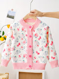 Kid Baby Girl Winter Floral Cardigan Cozy Crew Neck Knit Sweater