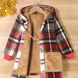 Kid Girl Cozy Fleece  Soft Thick Warm Winter Plaid Hooded Coat