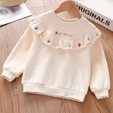 Kid Baby Girls Ruffled Strawberry Embroidery Crew Neck Sweatshirt