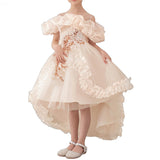 Girl's Princess Dress, Birthday Party, Pageant Gown - Ruffle Tulle Satin Princess Dresses with Kids Train