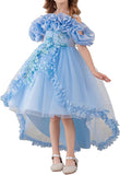 Girl's Princess Dress, Birthday Party, Pageant Gown - Ruffle Tulle Satin Princess Dresses with Kids Train