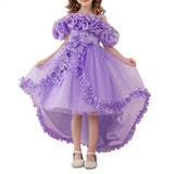 Girl's Princess Dress, Birthday Party, Pageant Gown - Ruffle Tulle Satin Princess Dresses with Kids Train