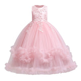 5-14Y Kid Flower Girls Princess Floral Boho Lace Embroidered Star Pageant Dresses for Kids Baby Party Wedding Puffy Communion Maxi Gown