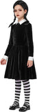 5-12Y Kid Girl Spooktacular Halloween Cosplay Collar Black Dress with Wig Skater