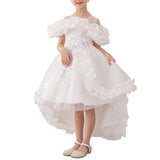 Girl's Princess Dress, Birthday Party, Pageant Gown - Ruffle Tulle Satin Princess Dresses with Kids Train
