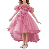 Girl's Princess Dress, Birthday Party, Pageant Gown - Ruffle Tulle Satin Princess Dresses with Kids Train