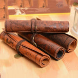 4 Pieces PU Leather Rollup Pen Bag, Vintage Creative Map Pencil Case, Matte Smooth Cover Storage Pouch Holder Organizer, Art Makeup Cosmetic Pouch, Soft Wrap Bag Stationery Gift