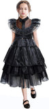 3-13Y Kid Girls Black Halloween Costume Dress with Wig Socks Cosplay Party Outfit