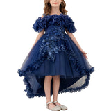 Girl's Princess Dress, Birthday Party, Pageant Gown - Ruffle Tulle Satin Princess Dresses with Kids Train
