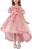 Girl's Princess Dress, Birthday Party, Pageant Gown - Ruffle Tulle Satin Princess Dresses with Kids Train