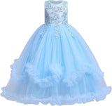 5-14Y Kid Flower Girls Princess Floral Boho Lace Embroidered Star Pageant Dresses for Kids Baby Party Wedding Puffy Communion Maxi Gown