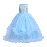 5-14Y Kid Flower Girls Princess Floral Boho Lace Embroidered Star Pageant Dresses for Kids Baby Party Wedding Puffy Communion Maxi Gown