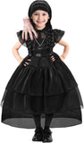 4-14Y Kid Girl Black Halloween Cosplay Costumes Party Dress with Accessories
