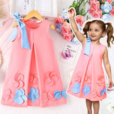 Kid Girl Bow Flower Applique Vest Princess Dress
