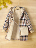 Kid Girl Cozy Fleece  Soft Thick Warm Winter Plaid Hooded Coat