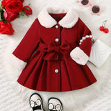 Kid Baby Girl Winter Fleece Coat Solid Bow Coats