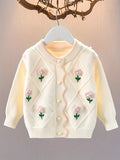 Kid Girl Adorable Flower Embroidered Knitted Spring Autumn Sweaters