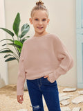 Kids Girl Cozy Oversized Batwing Crewneck Long Sleeve Sweaters