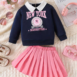 Kid Baby Girl  Letter Print Long Sleeve Polyester Fabric 2 Pcs Sets