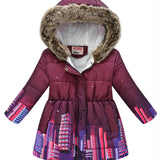 Kids Girls Floral Hooded Warm Snow Thermal Padded Outerwear Coats