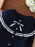 Kid Girls Elegant Crew Neck Long Sleeve Raglan Knit Cardigan Soft Sweaters