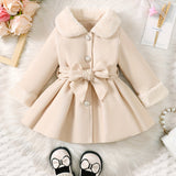 Kid Baby Girl Winter Fleece Coat Solid Bow Coats