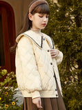 Kid Girls Preppy Turn-Down Big Collar Cotton-Padded Lightweight Jacket Coat