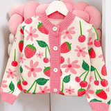 Kid Baby Girl Winter Floral Cardigan Cozy Crew Neck Knit Sweater