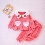 Kid Boy Girl Autumn Winter Coral Velvet Padded Warm Pajamas