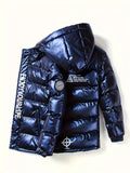 Kid Boys Letters Print Hooded -padded Jacket Metallic Warm Coat