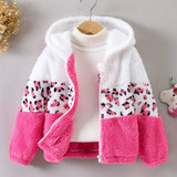 Kid Girl Warm Fuzzy Contrast Stitching Leopard Print Jacket Coat