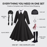 3-14Y Kid Girls Halloween Black Dress with Wig Necklace Cosplay Costume Set