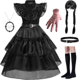 4-14Y Kid Girl Black Halloween Cosplay Costumes Party Dress with Accessories
